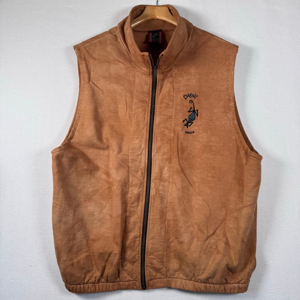 VTG Dagoli Sweater Vest Zipper Kangaroo Pouch Acid Wash Tan Grunge Iconic Sz XL